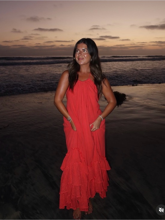 Dresses & Skirts - Red Halter Maxi Dress with Ruffled Hem